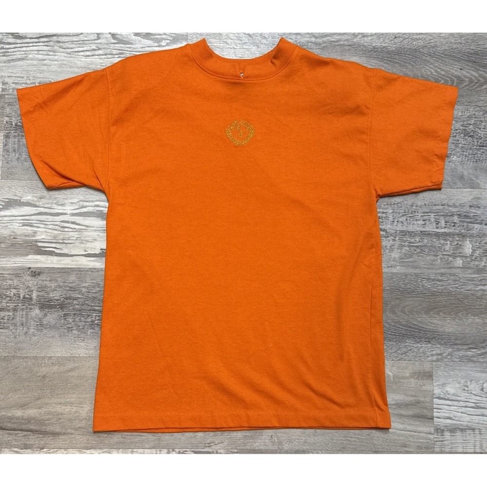 VTG 90s Orange Bonjour Short Sleeve Shirt Shoulder Pads Bright Women's Large